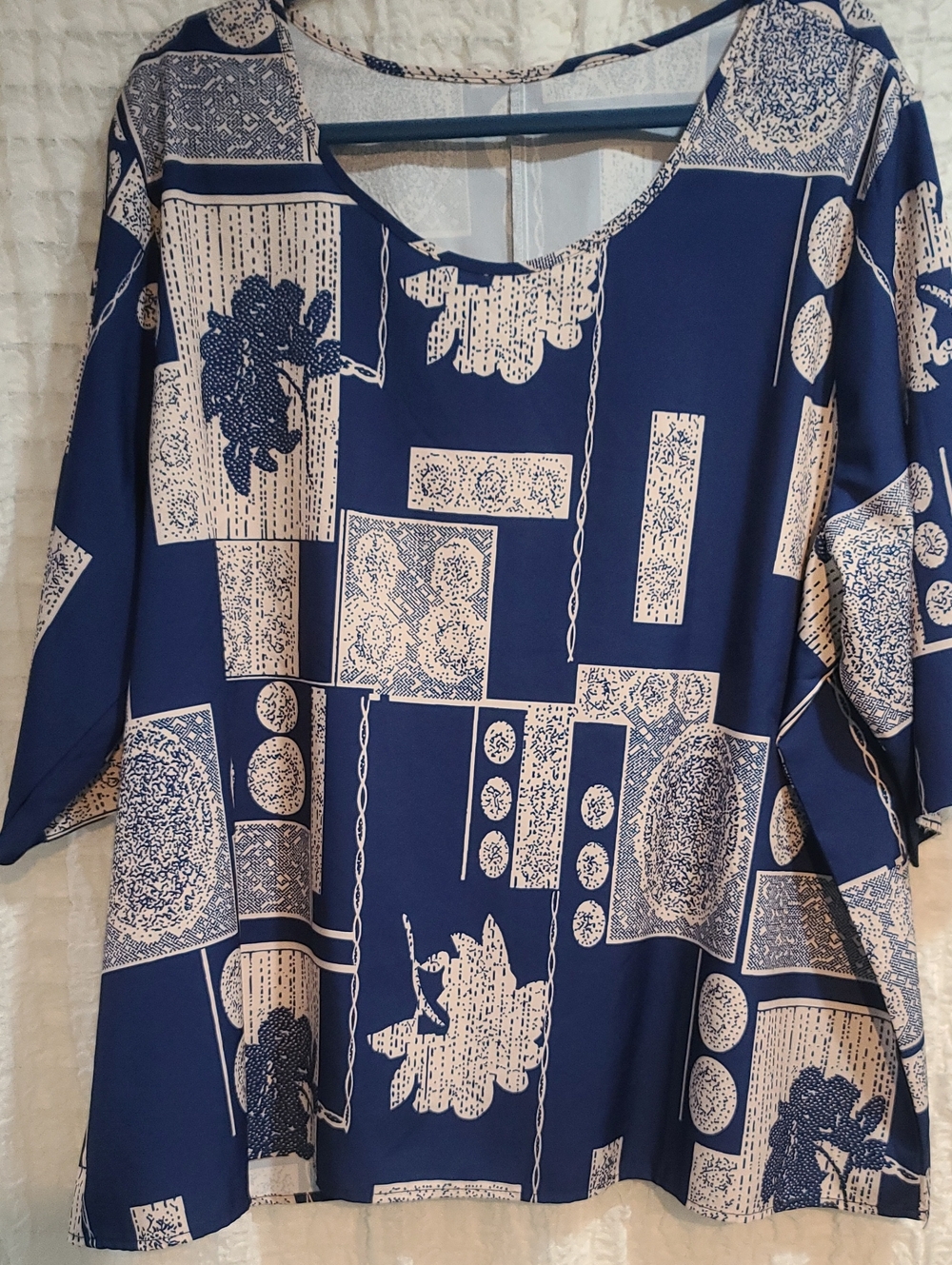 Navy Blue 4XL Printed Scoop Neck Top PTP 28